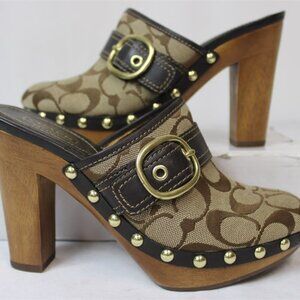 Coach Studded Mule Wooden Style "Willow" Q350 Heels Women's Size 5.5B